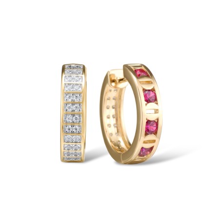 Sterling Silver w/ IONIC YELLOW PLATING Earrings Created Ruby,White Cubic Zirconia (E315094SCRZSP925)