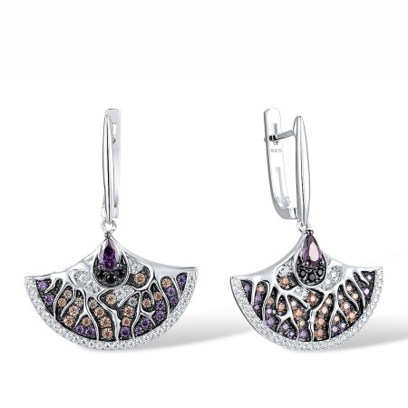 Sterling Silver w/ Black White Plating Earrings Amethyst Cubic Zirconia,Black spinel,Champagne Cubic Zirconia,White Cubic Zirconia (E315137MULSK925)
