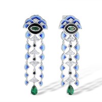 Sterling Silver Earrings Black spinel,Enamel,Green Spinel,White Cubic Zirconia (E315141ENASL925)