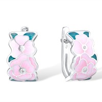 Sterling Silver Earrings Enamel,White Cubic Zirconia (E315145ENASL925)