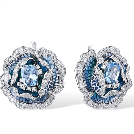 Sterling Silver Earrings Blue Spinel,Enamel,White Cubic Zirconia (E315191ENASL925)