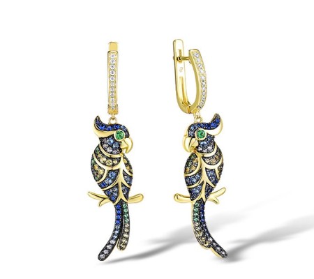 Sterling Silver w/ Yellow Black Plating Earrings Blue Spinel,Green Nano Cubic Zirconia (Per,Green Spinel,White Cubic Zirconia (E315219MULSC925)