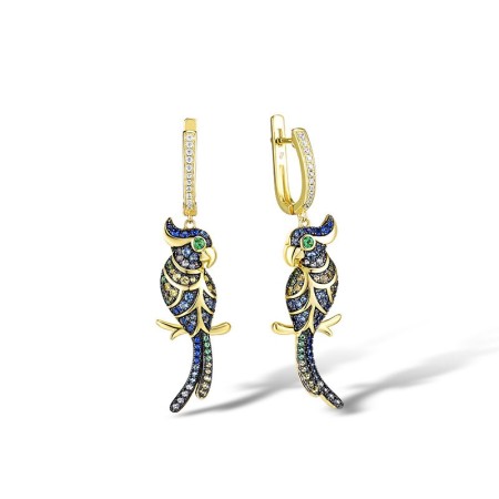 Sterling Silver w/ Yellow Black Plating Earrings Blue Spinel,Green Nano Cubic Zirconia (Per,Green Spinel,White Cubic Zirconia (E315219MULSC925)