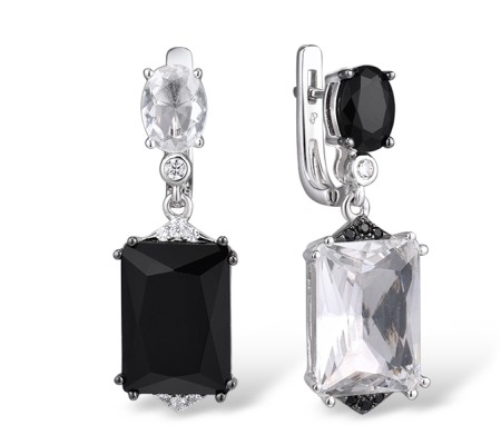 Sterling Silver w/ Black White Plating Earrings Black spinel,White Cubic Zirconia,White Glass,Black Glass (E315248MULSK925)