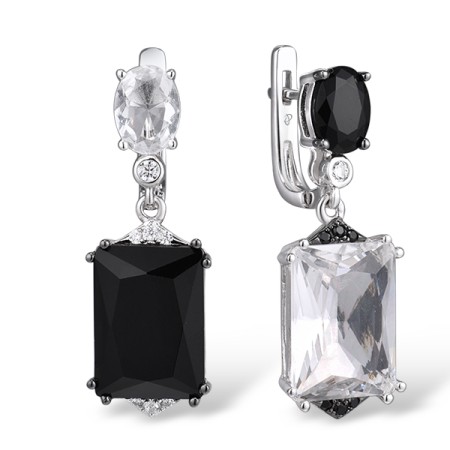 Sterling Silver w/ Black White Plating Earrings Black spinel,White Cubic Zirconia,White Glass,Black Glass (E315248MULSK925)