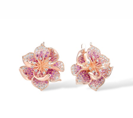 Sterling Silver w/ Rose Plating Earrings Created Pink Sapphire,Created Ruby,White Cubic Zirconia (E315262CPRZ1SR925)