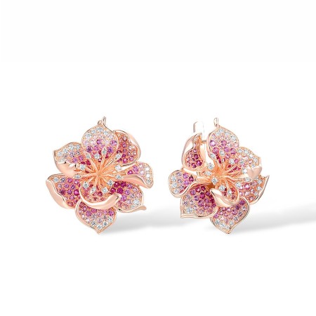 Sterling Silver w/ Rose Plating Earrings Created Pink Sapphire,Created Ruby,White Cubic Zirconia (E315262CPRZ1SR925)