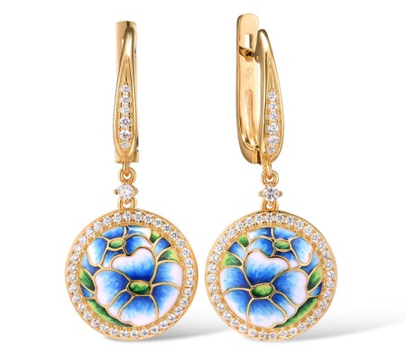 Sterling Silver w/ Yellow Plating Earrings Enamel,White Cubic Zirconia (E315426ENASY925)