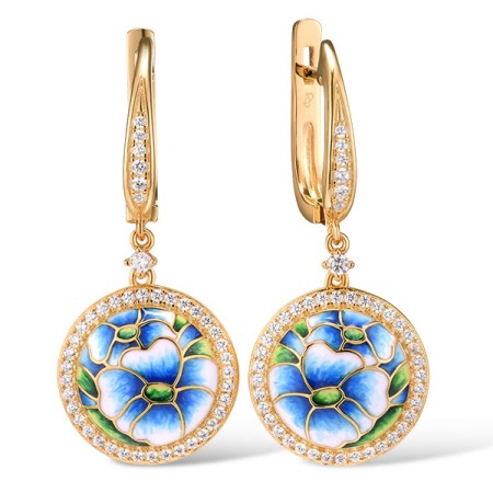 Sterling Silver w/ Yellow Plating Earrings Enamel,White Cubic Zirconia (E315426ENASY925)