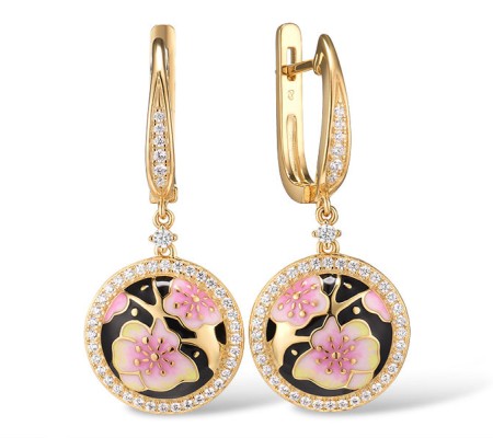 Sterling Silver w/ Yellow Plating Earrings Enamel,White Cubic Zirconia (E315427ENASY925)