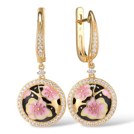 Sterling Silver w/ Yellow Plating Earrings Enamel,White Cubic Zirconia (E315427ENASY925)