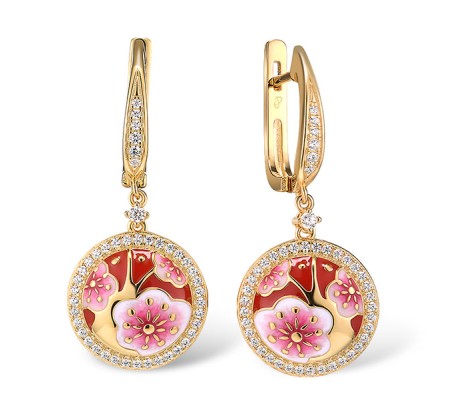 Sterling Silver w/ Yellow Plating Earrings Enamel,White Cubic Zirconia (E315428ENASY925)