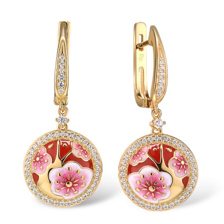 Sterling Silver w/ Yellow Plating Earrings Enamel,White Cubic Zirconia (E315428ENASY925)