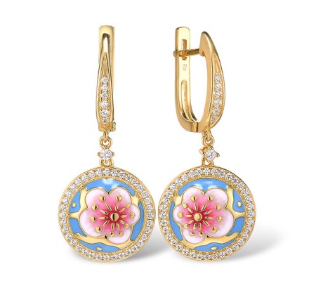 Sterling Silver w/ Yellow Plating Earrings Enamel,White Cubic Zirconia (E315429ENASY925)