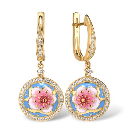 Sterling Silver w/ Yellow Plating Earrings Enamel,White Cubic Zirconia (E315429ENASY925)