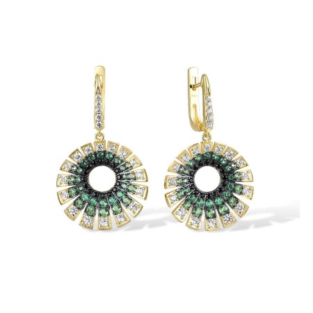 Sterling Silver w/ Yellow Black Plating Earrings Black spinel,Green Spinel,White Cubic Zirconia (E315511BGSZSC925)