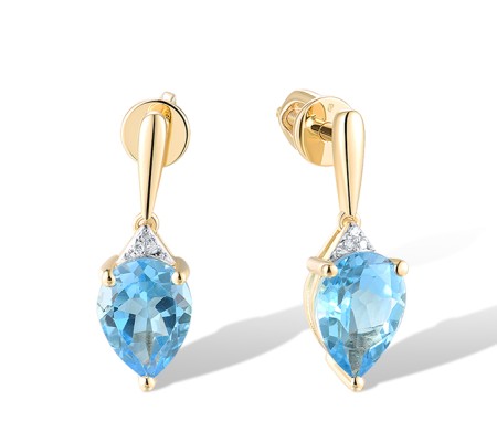 14KYW Earrings Blue Topaz (Swiss Blue),Diamond (E315527BLT14KYW-SR)