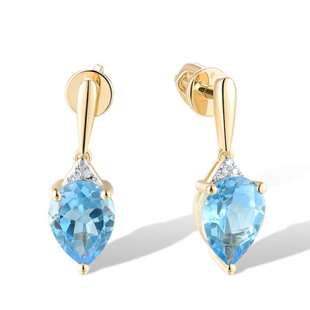 14KYW Earrings Blue Topaz (Swiss Blue),Diamond (E315527BLT14KYW-SR)