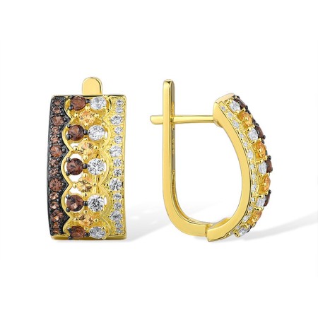 Sterling Silver w/ Yellow Black Plating Earrings Nano Brown Spinel,White Cubic Zirconia,Yellow Nano Cubic Zirconia (Ci (E315557CBYZSC925)