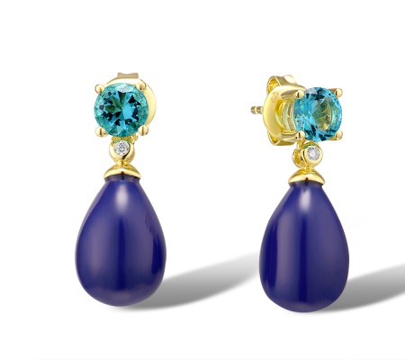 Sterling Silver w/ Yellow Plating Earrings Created Lapis,White Cubic Zirconia,Blue Glass (E315612BCLZSY925)