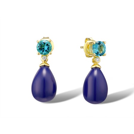 Sterling Silver w/ Yellow Plating Earrings Created Lapis,White Cubic Zirconia,Blue Glass (E315612BCLZSY925)