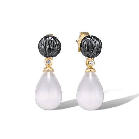 Sterling Silver w/ Yellow Black Plating Earrings Created White Cat's Eye,White Cubic Zirconia (E315615WEZSC925)