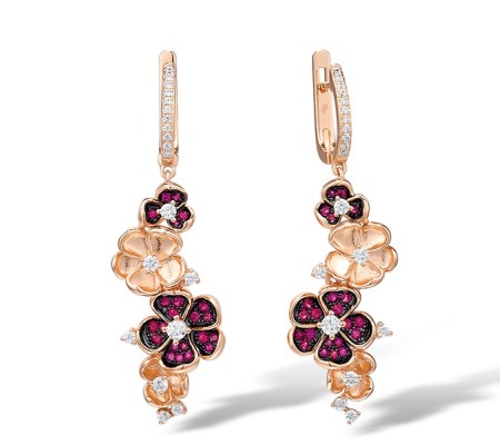 Sterling Silver w/ Rose Black Plating Earrings Created Ruby,White Cubic Zirconia (E315638CRZSD925)