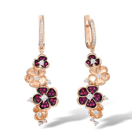 Sterling Silver w/ Rose Black Plating Earrings Created Ruby,White Cubic Zirconia (E315638CRZSD925)