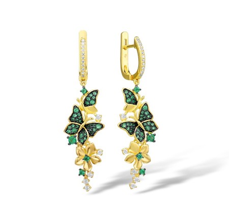 Sterling Silver w/ Yellow Black Plating Earrings Green Spinel,White Cubic Zirconia (E315639GSZSC925)