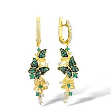 Sterling Silver w/ Yellow Black Plating Earrings Green Spinel,White Cubic Zirconia (E315639GSZSC925)