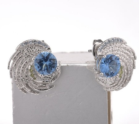 Sterling Silver Earrings Blue Spinel,Green Nano Cubic Zirconia (Per (E315647NGBSL925)