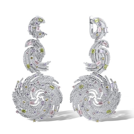 Sterling Silver Earrings Created Purple Nano Spinel,Dark Purple CZ,Green Nano Cubic Zirconia (Per,Nano pink spinel (E315699AGPSZSL925)