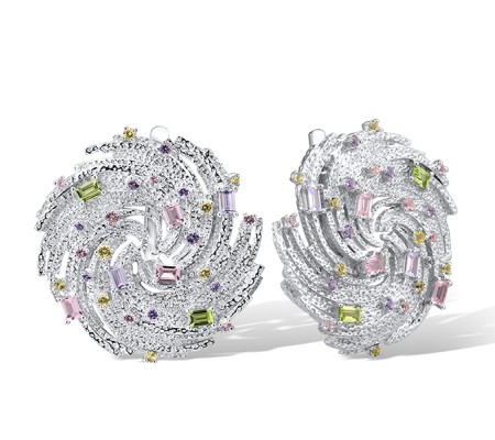 Sterling Silver Earrings Created Purple Nano Spinel,Dark Purple CZ,Green Nano Cubic Zirconia (Per,Nano pink spinel (E315699GPSZSL925)