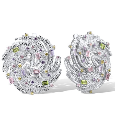 Sterling Silver Earrings Created Purple Nano Spinel,Dark Purple CZ,Green Nano Cubic Zirconia (Per,Nano pink spinel (E315699GPSZSL925)