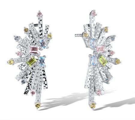 Sterling Silver Earrings Blue Spinel,Green Nano Cubic Zirconia (Per,Nano pink spinel,White Cubic Zirconia (E315721MULSL925)