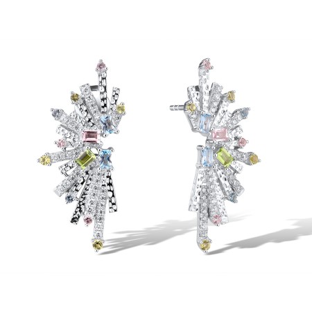 Sterling Silver Earrings Blue Spinel,Green Nano Cubic Zirconia (Per,Nano pink spinel,White Cubic Zirconia (E315721MULSL925)