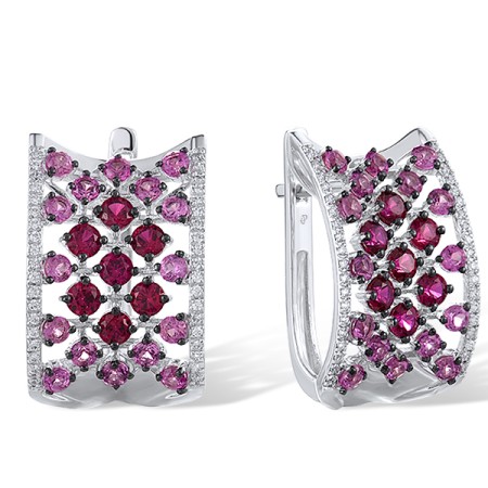 Sterling Silver w/ Black White Plating Earrings Created Pink Sapphire,Created Ruby,White Cubic Zirconia (E315755CPRZSK925)