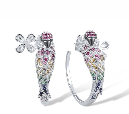 Sterling Silver w/ Black White Plating Earrings Created Pink Sapphire,Created Ruby,Created Sapphire,Green Nano Cubic Zirconia (Per,Green Spinel,White Cubic Zirconia,Yellow Nano Cubic Zirconia (Ci (E315788MULSK925)