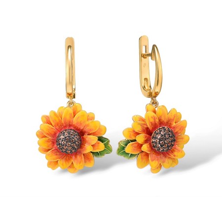 Sterling Silver w/ Yellow Black Plating Earrings Enamel,Nano Brown Spinel (E315794ENASC925)