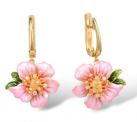 Sterling Silver w/ Yellow Plating Earrings Enamel,White Cubic Zirconia (E315795ENASY925)