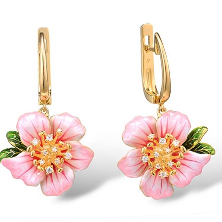 Sterling Silver w/ Yellow Plating Earrings Enamel,White Cubic Zirconia (E315795ENASY925)