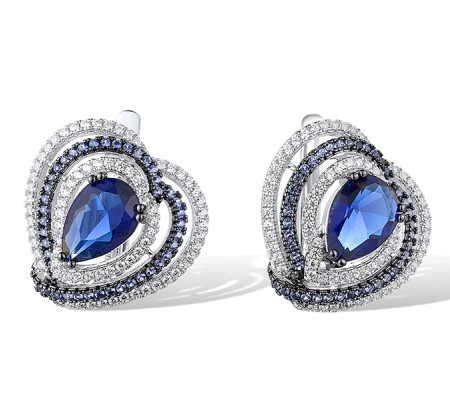 Sterling Silver w/ Black White Plating Earrings Blue Glass,Blue Nano Cubic Zirconia,White Cubic Zirconia (E315804BNBZSK925)