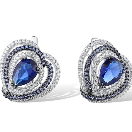 Sterling Silver w/ Black White Plating Earrings Blue Glass,Blue Nano Cubic Zirconia,White Cubic Zirconia (E315804BNBZSK925)