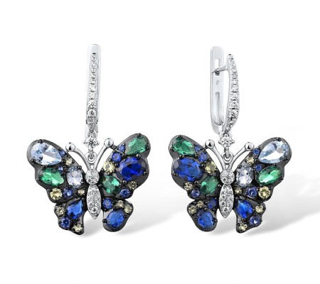 Sterling Silver w/ Black White Plating Earrings Blue Spinel,Created Sapphire,Green Nano Cubic Zirconia (Per,Green Spinel,White Cubic Zirconia (E315805MULSK925)