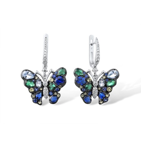 Sterling Silver w/ Black White Plating Earrings Blue Spinel,Created Sapphire,Green Nano Cubic Zirconia (Per,Green Spinel,White Cubic Zirconia (E315805MULSK925)