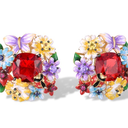 Sterling Silver w/ Yellow Black Plating Earrings Amethyst Cubic Zirconia,Created Ruby,Created Sapphire,Enamel,Red Glass,Yellow Nano Cubic Zirconia (Ci (E315842ENASC925)