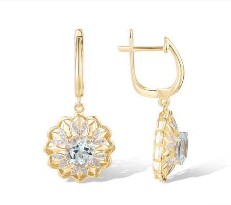 14KYW Earrings Blue Topaz (Sky Blue),Diamond (E315847BKT14KYW)