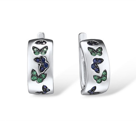 Sterling Silver w/ Black White Plating Earrings Created Sapphire,Green Spinel (E315871SCGSK925)