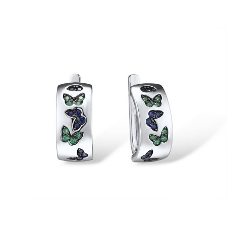 Sterling Silver w/ Black White Plating Earrings Created Sapphire,Green Spinel (E315871SCGSK925)