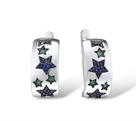 Sterling Silver w/ Black White Plating Earrings Created Sapphire,Green Spinel (E315872SCGSK925)